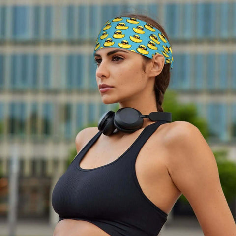 Woman wearing a Sunglasses Print Headbands For Women And Men Moisture Wicking Sweat Bands For Running Gym Workouts outdoors