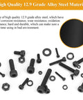 Tough As Nails 2180 Piece Metric Hex Socket Head Cap Screws Nuts Washers Assortment Kit With Precision Allen Wrenches M2 M3 M4 M5 12.9 Grade Alloy Steel Black Set showing various screws, washers, and nuts.