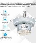 Go To Low Speed 5V DC Brushed Gear Motor JS-50T With 2 RPM, CW CCW D Shaft, shown with waterproof, anti-rust features