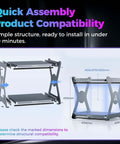 Space Saving Dual Layer 3D Printing Workstand with dimensions and assembly instructions visible
