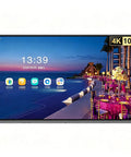 65 Inch 4K UHD Interactive Touch Monitor With Smooth Gliding Rolling Cart Stand Featuring Dual Operating Systems And Eye Relief Matte Anti Glare Ips Display For Classrooms Office Spaces And Home Theater showing a vibrant outdoor setting.