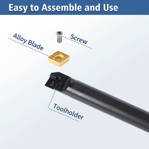 Pro Grade Carbide Lathe Tool Set With Seven Boring Bars And Fourteen Indexable Inserts, toolholder, screw, and alloy blade