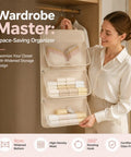 Pink Mesh Storage Hanging Bag With 360 Swivel Hook and Expandable Double Layer Closet Organizer shown with bras and rolled underwear.