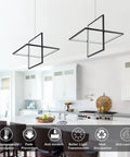 Modern Square LED Chandelier Pendant Light That Looks Lit Dimmable 6000K Cool White Ideal For Living Room Dining Bedroom Kitchen And Study 65W Black Finish hanging over a kitchen island.