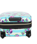 Front view of Designer Underseat Luggage For Women, 15 Inch Hardside Carry On With Two Rolling Wheels, Stripe Floral Hummingbird Pattern