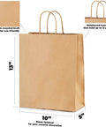 Bulk 500 Pack Heavy Duty Kraft Paper Bags 10x13 Inches With Handles showing size and reinforced handles