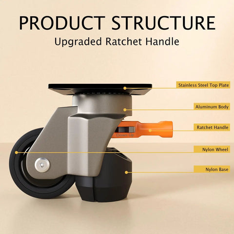 Heavy Duty Leveling Casters With Ratchet Handle Design Pack Of 4 700 Lbs Total Capacity Small Caster Wheels product structure