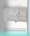 Opaque Sliding Shower Door Bumpers 2 Piece for Sliding Doors and Tub Enclosures installed on frame with screw visible