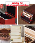 Image showing the Hidden Brass Barrel Hinges Kit for Jewelry Boxes and Small Cabinets installed on various wooden cases.