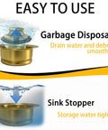 Heavy Duty Garbage Disposal Flange With Sink Drain Stopper, 304 Stainless Steel Brushed Gold Kitchen Adapter in use for drainage.