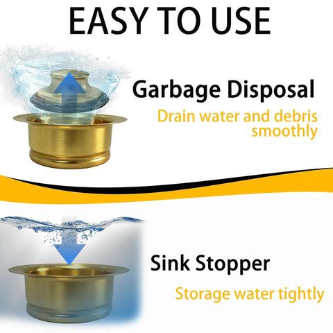 Heavy Duty Garbage Disposal Flange With Sink Drain Stopper, 304 Stainless Steel Brushed Gold Kitchen Adapter in use for drainage.
