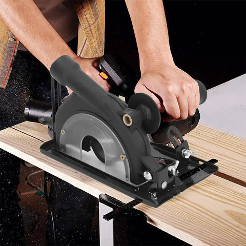 Worker using adjustable angle grinder bracket with protective shroud and cutting cover kit 100 to 125 millimeter dust collection guard
