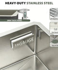 Undermount Kitchen Sink 23x18 Inch Stainless Steel 16 Gauge Single Bowl 10 Inch Deep T304 Food Grade detail view of steel quality.