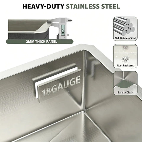 Undermount Kitchen Sink 23x18 Inch Stainless Steel 16 Gauge Single Bowl 10 Inch Deep T304 Food Grade detail view of steel quality.