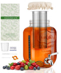 1 Gallon Kombucha Starter Kit With Glass Jar, Spigot And Stainless Mesh Filter, Easy Home Brew Fermentation Kit, test strips, cups