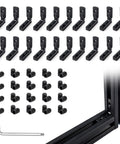 Badass 2020 Aluminum Extrusion Hidden Connector Kit With Black Coated L Shape Brackets, bolts, and wrench for fabrication.