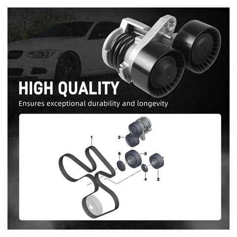 Top Grade Drive Belt Pulley Tensioner Kit For N55 Engine With Bolt showing durable pulley assembly and belt design.
