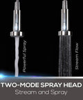 High Arc Kitchen Sink Faucet With Single Handle And Pull Out Spray Head In Stainless Steel Brushed Finish showing spray modes.
