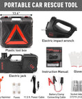 All In One 5 Ton 12V Electric Car Jack Kit With Hydraulic Floor Jack, Impact Wrench, Inflatable Pump And LED Light for emergency tire changes.