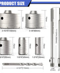 Workhorse Concrete Hole Saw Kit 11 Piece Set with 30-100mm bits, SDS Plus Max shank, sizes labeled, for masonry drilling