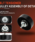 Idler Pulley For Chevy Silverado Tahoe Express 1500 2500 3500 GMC Sierra Yukon Savana Hummer H2 4.8L 5.3L Replaces 419602 89006 Belt Tensioner With Easy Install And Durable Belt Alignment; detailed view of belt tensioner with black housing and central bolt head.