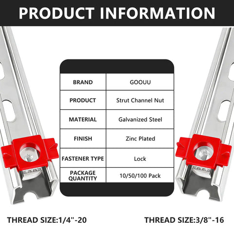 50 Piece Pack 1/4 20 Red Nylon Strut Channel Cone Nuts Twist Lock Hardware Fasteners For Metal Framing Tool Free Install close-up of specifications.