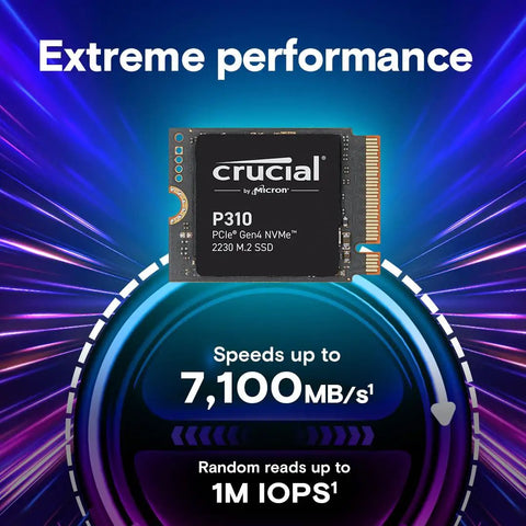 Close-up of 2TB M.2 2230 PCIe Gen4 NVMe SSD Up To 7,100 MBps Read 6,000 MBps Write Snappy High Speed Drive with performance text.