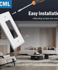 Jumbo Decorator Wall Plate Six Pack Oversized 1 Gang White Outlet Covers 3.5 by 5.5 Inches with mounting screws in living room.