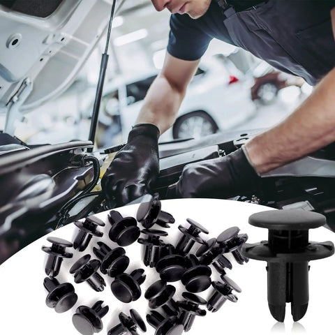 Mechanic working on car with 20 Pcs Push Type Retainer Clips For Bumper And Fender Liner Engine Under Cover Fasteners