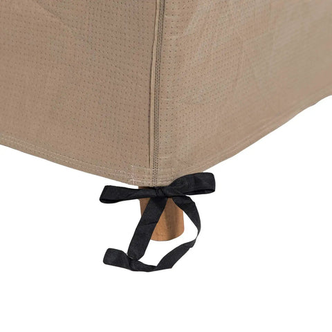 Close-up of water resistant square patio ottoman and side table cover for 30 inch furniture with ultrasonically welded seams