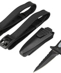 Rugged Grip Diving Knife With 175 Mm Double Edged Spear Point Blade Serrated On One Side Black Finish Japanese 420 Stainless Steel