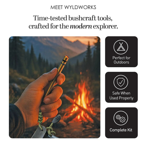 2 In 1 Fire Piston And Ferro Rod Starter Kit For Campfires Must Have Survival Gear Easy Fire Starting Piston Compression Starter Tool Outdoor Adventure Gift For Men held by a man by a campfire