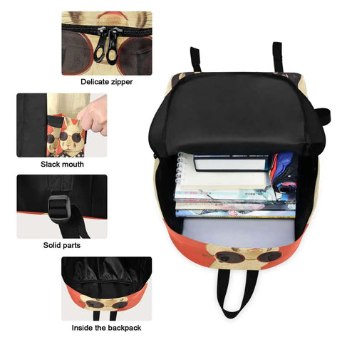 Open Rabbit Sunglass Moon Backpack With Insulated Cooler Lunch Box, showing interior with books organized inside, scratch-resistant nylon.