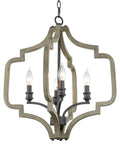 Atwood 23 Inch Four Light Farmhouse Pendant Light Chandelier With Open Design In Gray Oak Wood Finish And Sandblasted Black Finish