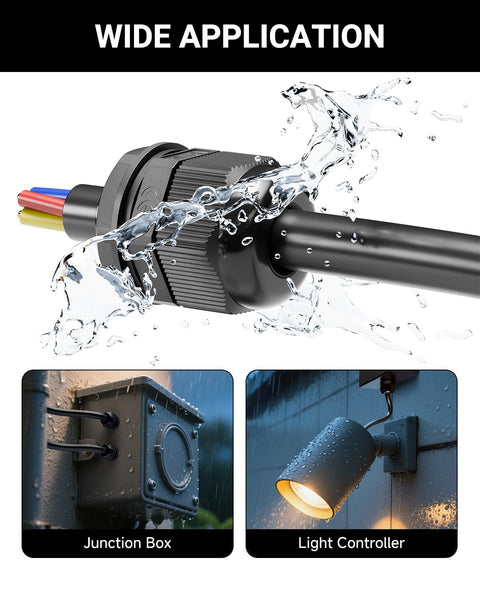 Ten Pack Nylon Cable Glands One Quarter Inch NPT Waterproof IP68 Cord Connectors PA66 Wire Entry, water splashing, junction box, light