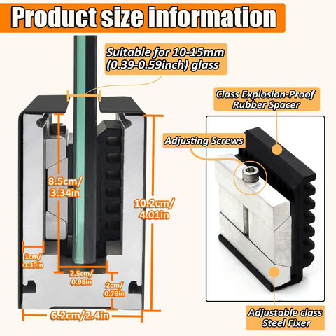 Product size information for Rock Solid Frameless Glass Railing Kit With Aluminum Base Rail For 10 To 15 Mm Panels.