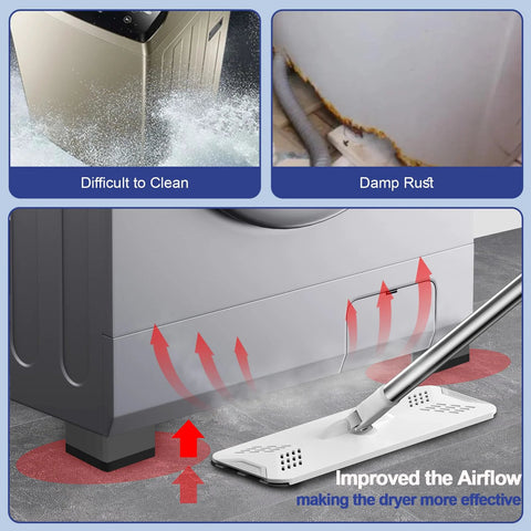 4Pcs Anti-Vibration Pads for Washing Machine installed under feet; white plastic stabilizers reduce movement and noise