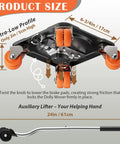Awesome Heavy Duty Furniture Movers Dolly Set With Auxiliary Lifter Crowbar Base And Anti-Slip Pads Supports Up To 2200 Lbs XL showing ultra-low profile and dual wheels.
