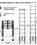 No Fuss Collapsible Aluminum Telescoping Ladder 10.5 Ft With Locking System in extended and compact forms with specifications