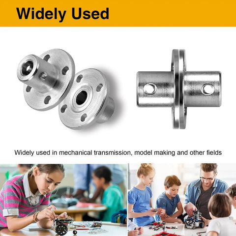 12mm Flange Coupling Connectors Set Of 4 For RC Motors, showing two connectors, electroplated steel, for DIY RC cars and model aircraft.