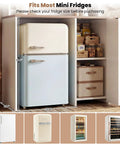 Mini Fridge Cabinet With Built In Charging Hub Power Outlets USB Ports LED Mood Lighting Microwave Shelf And Beverage Station White Kitchen Dorm Office Bar Cabinet For Liquor Coffee And Snacks showing storage options