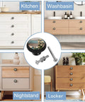 Set Of 4 Matte Black Drawer Pulls Daisy Cabinet Knobs Round Crystal Glass Dresser Pulls shown with kitchen, washbasin, nightstand, locker