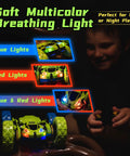 Green 4WD Remote Control Car With 360 Degree Flips, Dual Sided Driving, Breathing Soft Lights, shown in blue and red.