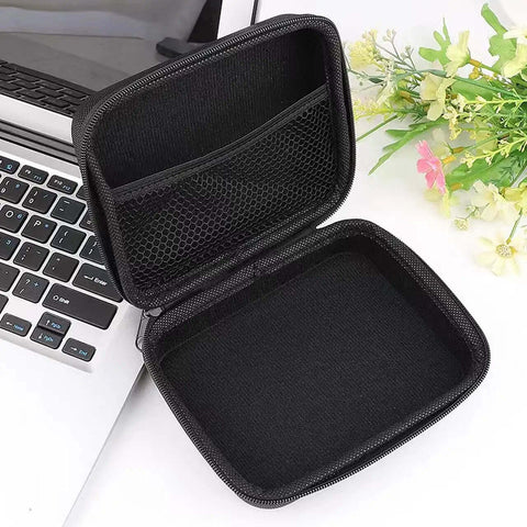 Heavy Duty Hard Shell Tech Carry Pouch For Chargers Power Banks Cables And Earbuds With Water Resistant Cover and Secure Zipper, open view showing interior space.