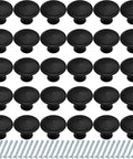 Set Of 30 Round Black Cabinet Knobs 1.2 Inch For Kitchen Cupboard Doors And Drawer Pulls Dope Sleek Solid Stainless Hardware With Screws
