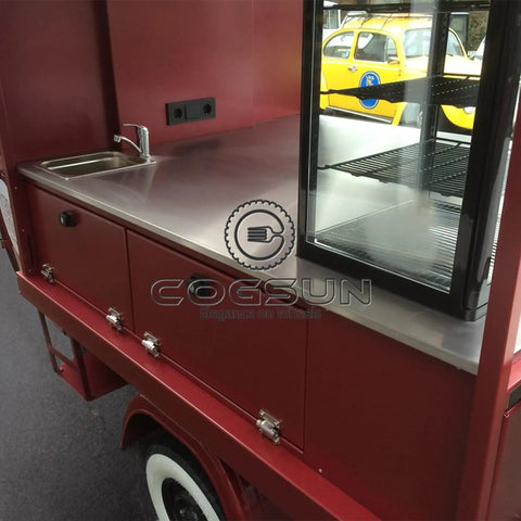 10.5 Ft Mobile Food Concession Trailer With Locking Drawers And Wide Prep Counter Turnkey Coffee Cart interior featuring stainless steel counter and glass display.