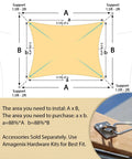 Diagram of Rectangular 10x20 Shade Sail In Sand Color For Outdoor Patio installation requirements with close-up of D ring attachment.