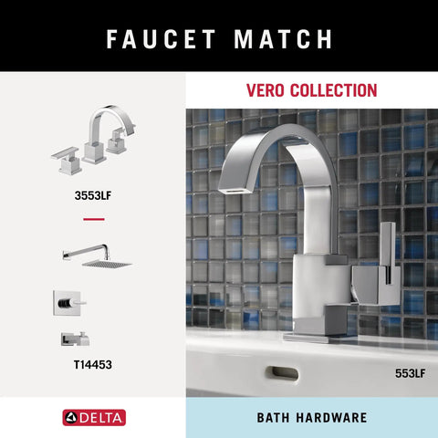 Delta Vero Collection bathroom faucet with chrome finish displayed in modern bathroom setting.