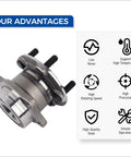 Rear Wheel Bearing And Hub Assembly 512401 with benefits icons: low noise, high temperature support, high precision, steel quality.