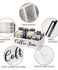 Wooden Coffee Station Organizer For Countertop With White Finish Farmhouse Style Coffee Bar Holder And K Cup Pod Storage Basket